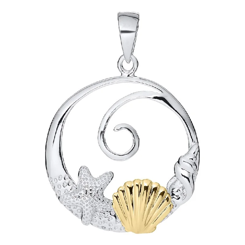 Ladies shimmering silver necklaces -LeStage® Cape Cod : Evening Tide - Sealife Pendant Two Tone Necklace