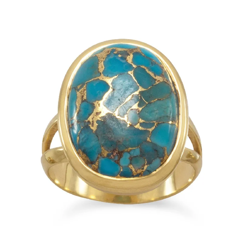 Ladies Rings for Special Spark-14k Yellow Gold Plated Sterling Silver Stabilized Copper Infused 13x17mm Turquoise Ring