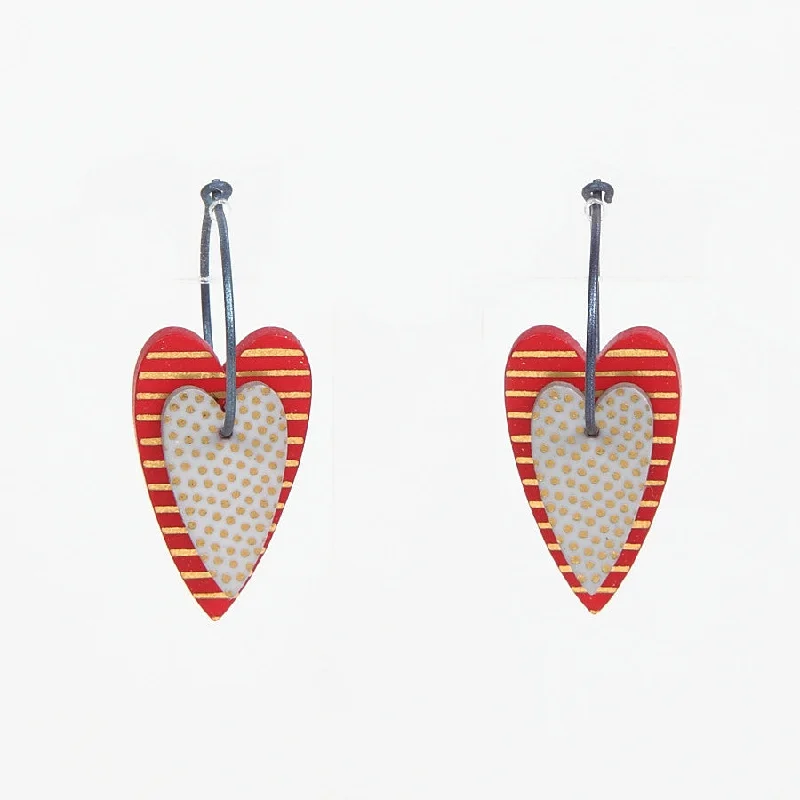 Ladies Earrings with Pink Eudialyte-Lene Lundberg K-Form Double Heart Earrings