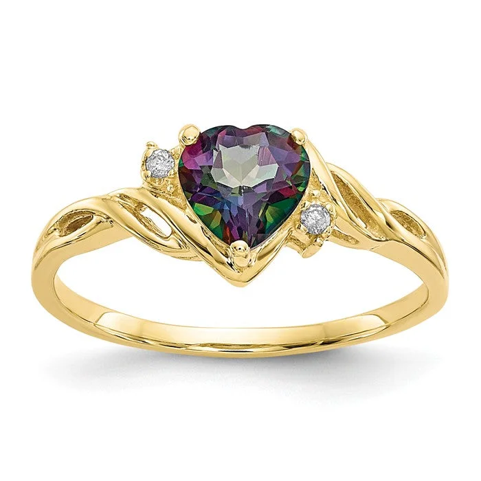 Ladies Rings Crafted Spark-10k Yellow Gold Heart Mystic Fire Topaz And .01ct Diamond Ring