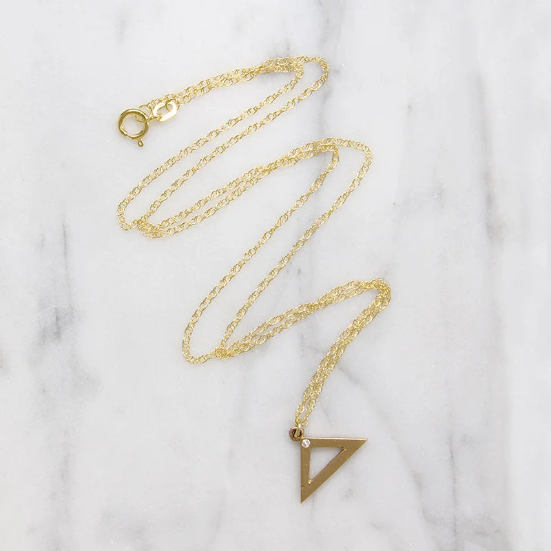 Ladies enchanted bloom necklaces -14k Gold Isosceles Triangle with Diamond Necklace