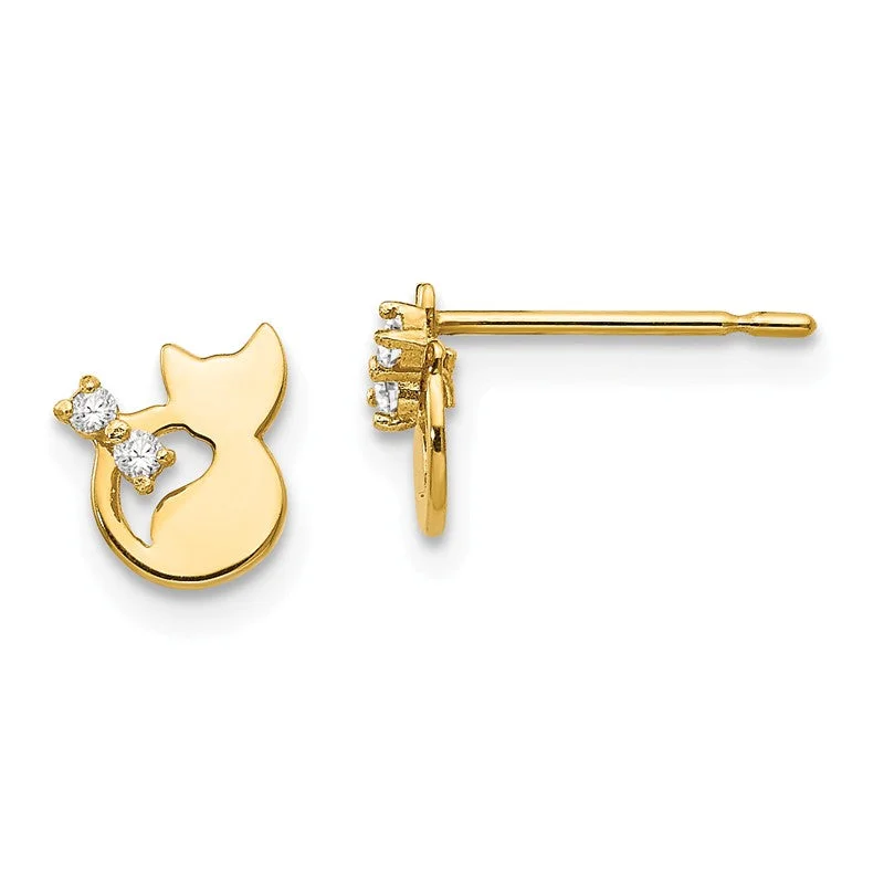 Ladies Earrings Unique Glow-14k Yellow Gold Madi K CZ Children's Cat Post Earrings