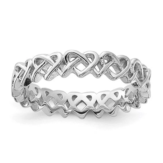 Ladies Rings with Lock Shine-Sterling Silver Stackable Expressions Carved Heart Knots Band Ring