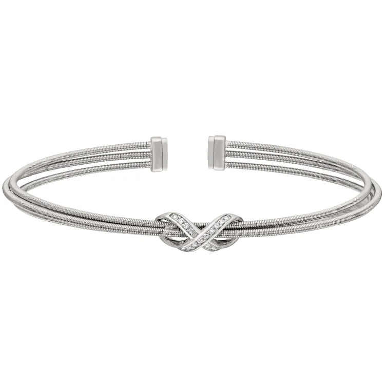 Celebratory glow bracelets -Rhodium Finish Sterling Silver Three Cable Cuff Bracelet with Rhodium Finish Simulated Diamond Infinity