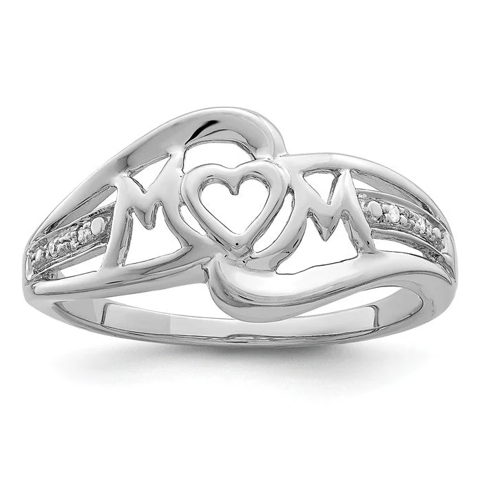 Ladies Rings for Daily Spark-Sterling Silver Diamond Accented Heart Mom Ring