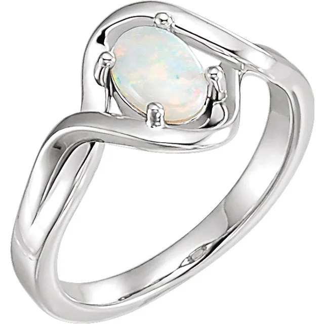 Ladies Rings with Green Grandidierite-Genuine Oval Australian Opal Freeform Infinity Ring in 14k Gold or Sterling Silver