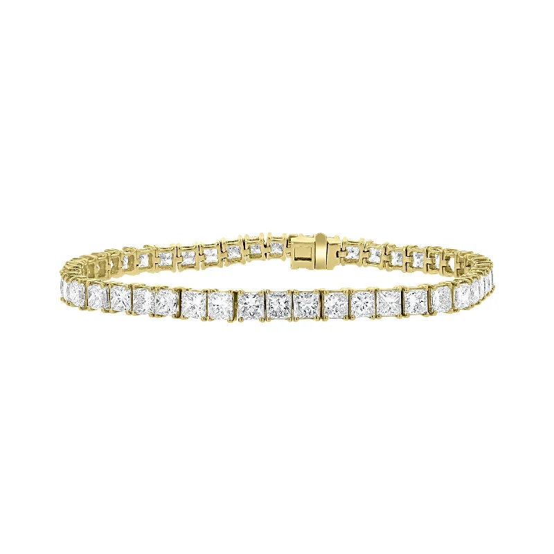 Earthy wooden bracelets -18KT YELLOW GOLD 13.12 CARAT PRINCESS DIAMOND PRONG TENNIS BRACELET