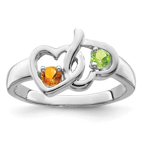 Ladies Rings Pearl Spark-2 Stone Birthstone Heart Mother's or Couples Ring