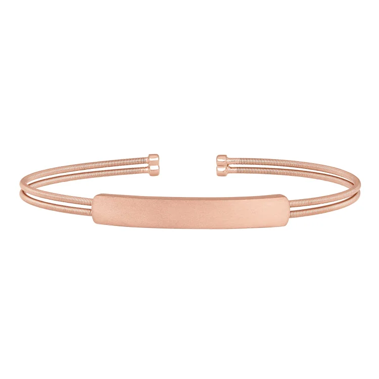 Earthy wooden bracelets -Rose Gold Finish Sterling Silver Two Cable Cuff Bracelet With Name Plate