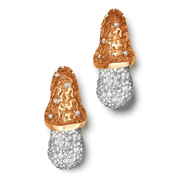 Ladies Earrings with Pure Danburite-Gold Acorn Stud Earrings with Diamonds