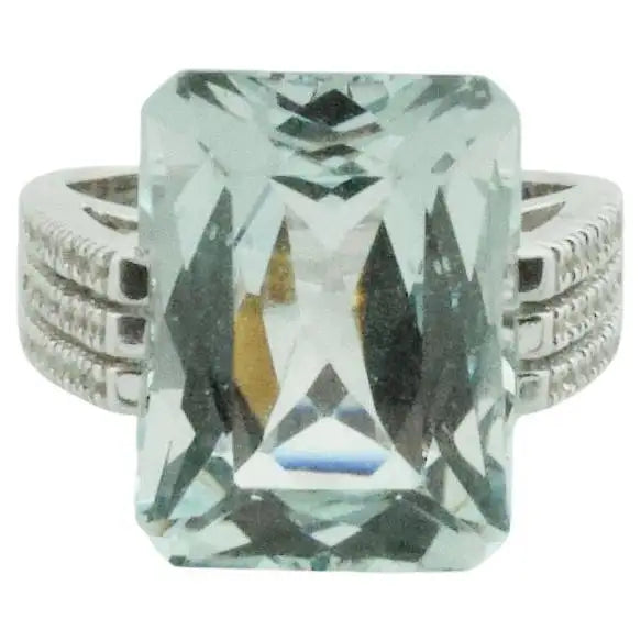 Ladies Rings with Sky Celestite-Estate Modernistic Aquamarine and Diamond Ring in White Gold