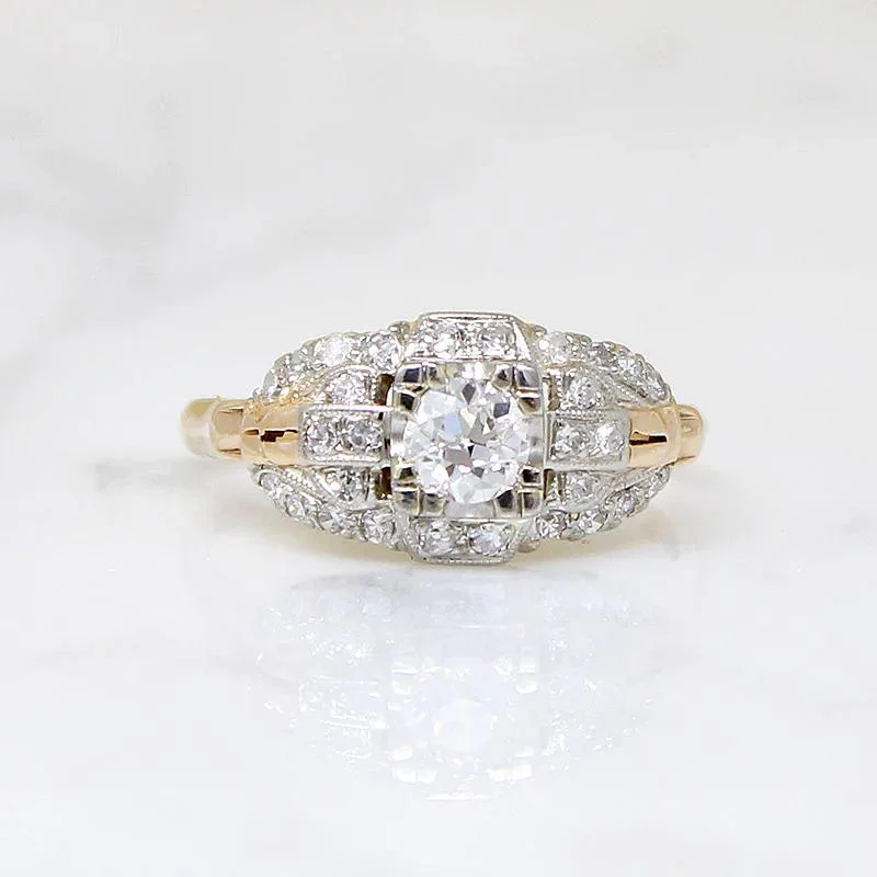 Ladies Engagement Rings with Chalcanthite Glow-Glamorous 1930s Two-Tone Diamond Engagement Ring