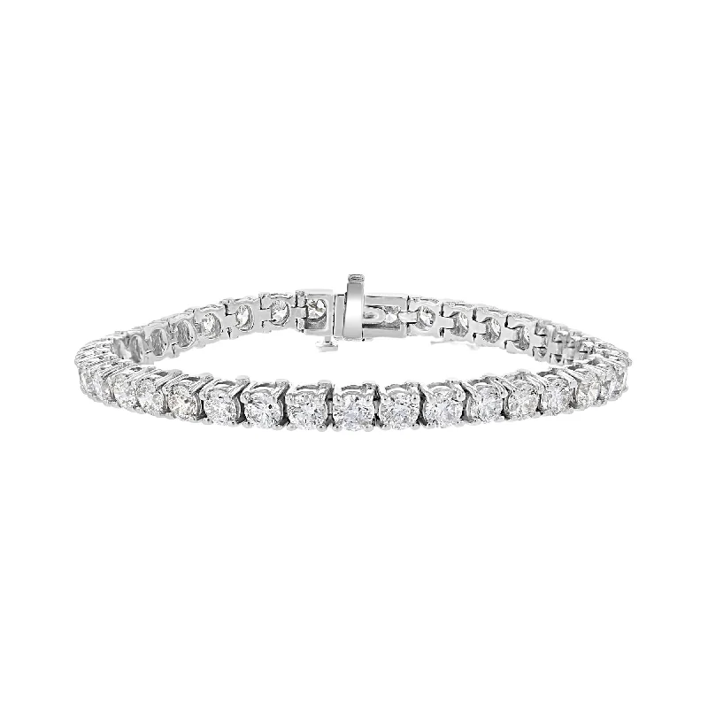 Dainty bead bracelets -14KT WHITE GOLD 10.50 CARAT ROUND DIAMOND TENNIS BRACELET