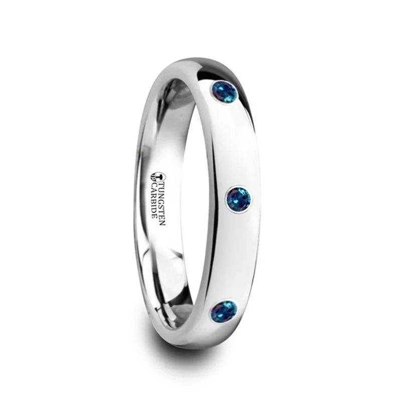 Ladies Rings with Silver Glow-Thorsten ALEX 3 Alexandrite Polished Domed Tungsten Carbide Ring - 4mm