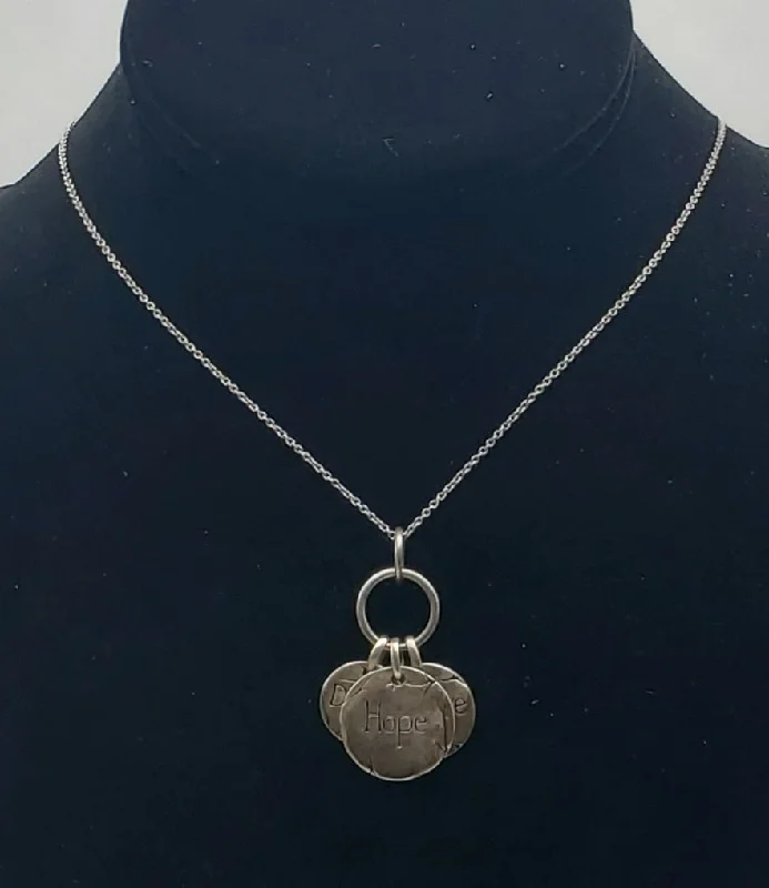 Ladies polished work necklaces -Vintage Sterling Silver "Hope" "Believe" "Dream" Pendant on Sterling Chain Necklace - 18"