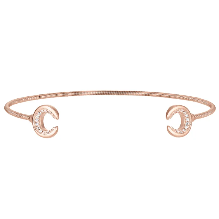 Robust chunky bracelets -Rose Gold Finish Sterling Silver Cable Cuff Bracelet with Simulated Diamond Upside Down Crescent Moons