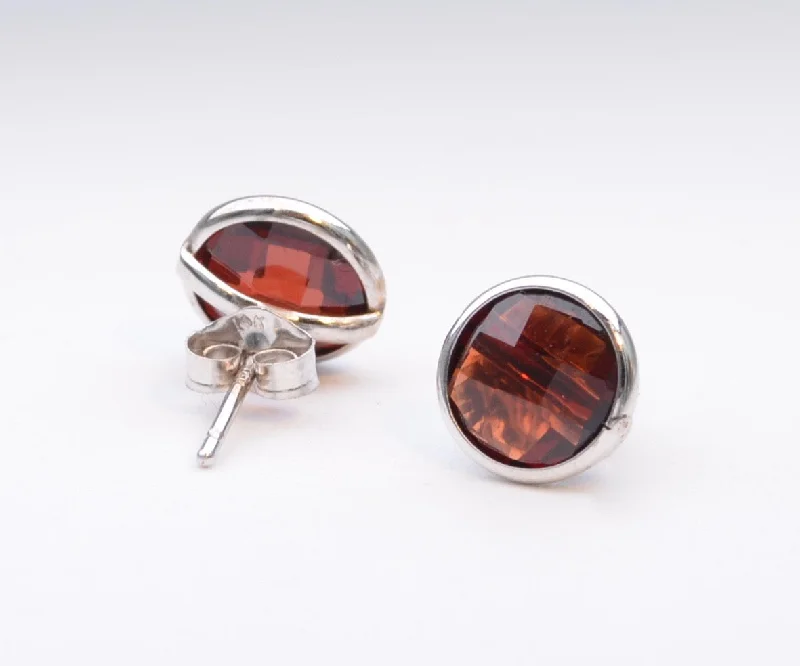 Ladies Earrings with Bloom Glow-14K White Gold Bezel Set Garnet Earrings