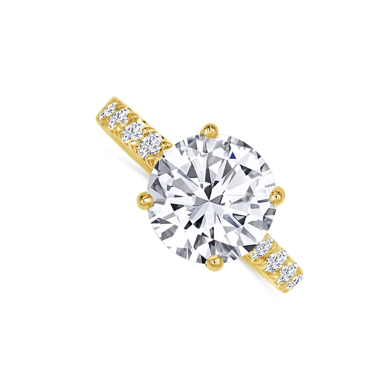 Ladies Engagement Rings Floral Spark-14K Yellow Gold Round 3.36 Carat Diamond Hidden Halo Engagement Ring