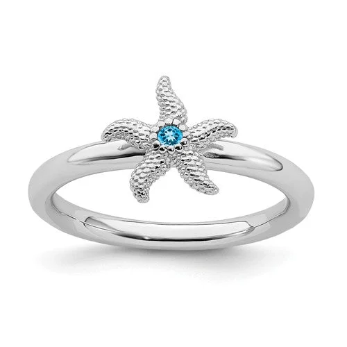 Ladies Rings for Music Spark-Sterling Silver Stackable Expressions Blue Topaz Starfish Ring