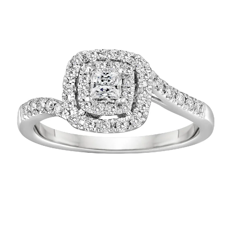 Ladies Engagement Rings with Phenakite Spark-14k White gold 0.16ct Princess shaped  38 Round 0.22cttw Double Halo Engagement Ring BLISS7-E -Size 5