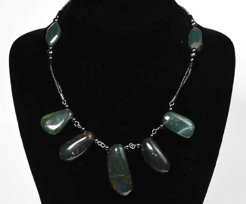 Ladies healing vibe necklaces -Bloodstone Pendants Necklace with Magnetite and Green Onyx Beads