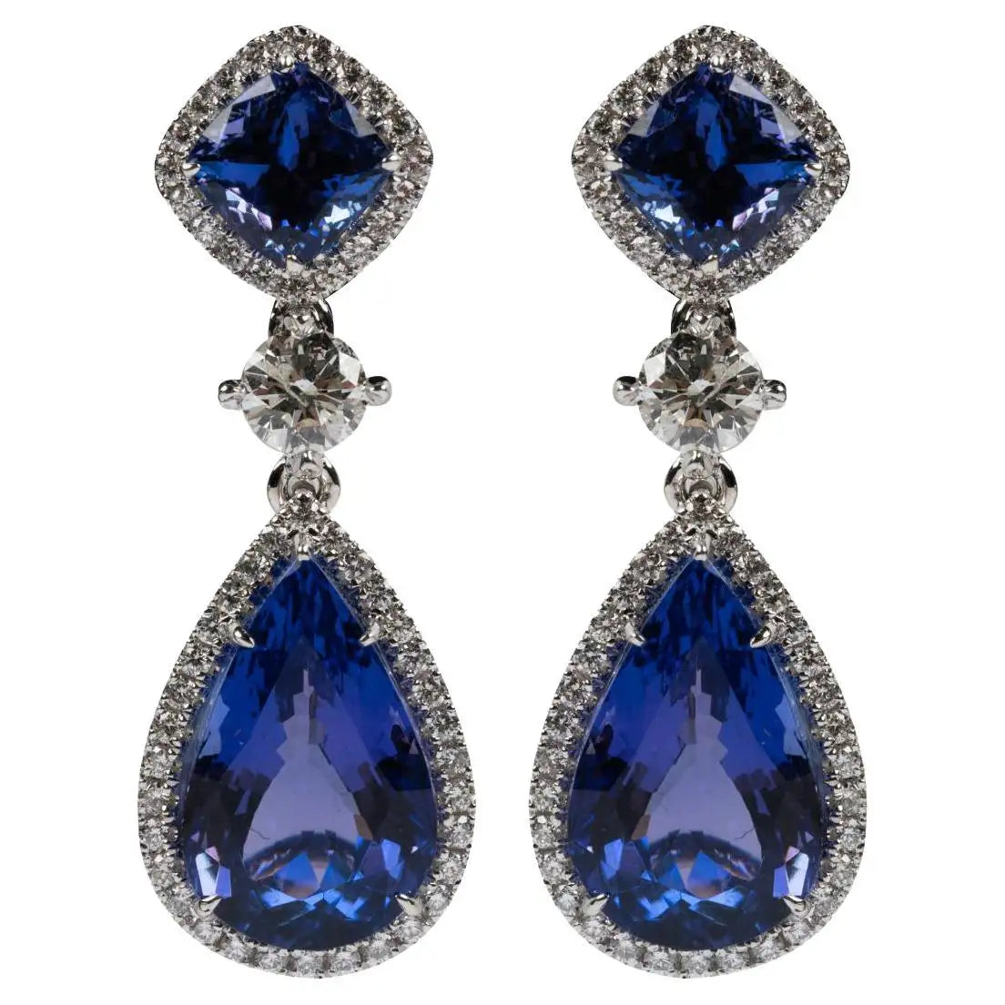 Ladies Earrings with Blue Sapphire-Gorgeous Tanzanite and Diamond Dangling Earrings in 18k