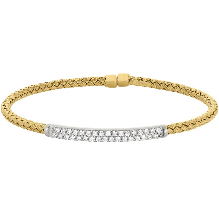 Zodiac glow bracelets -Gold Finish Sterling Silver Basketweave Cuff Bracelet with Rhodium Finish Simulated Diamonds