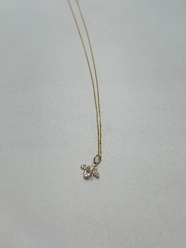 Ladies clustered gem necklaces -Necklace - Moonstone & Diamond Bee on 14K Chain