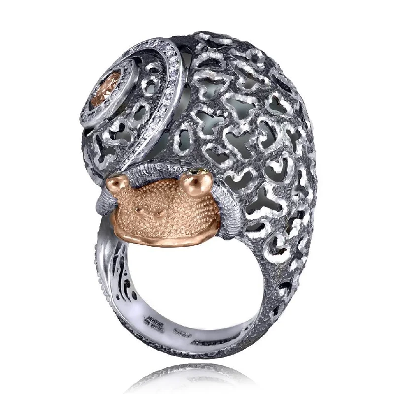 Ladies Rings Bright Spark-Silver & Gold Codi The Snail Ring with Diamonds