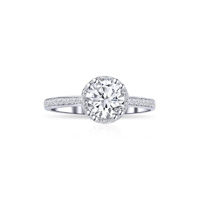 Ladies Engagement Rings Vintage Spark-14K White Gold Round 1.26 Carat Diamond Halo Engagement Ring