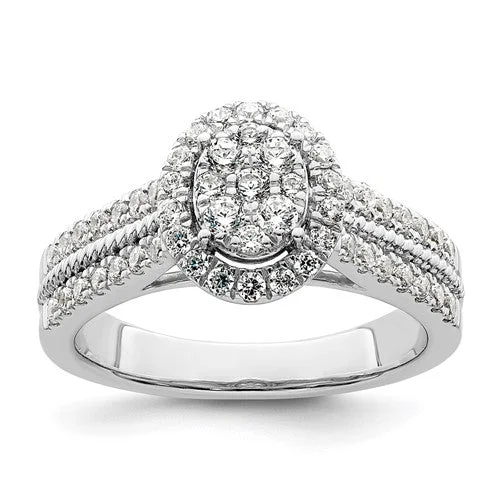 Ladies Engagement Rings with Thaumasite Spark-14k White Gold Complete Diamond Oval Halo Cluster Engagement Ring