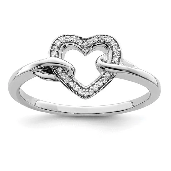 Ladies Rings in Rose Shine-Sterling Silver Diamond Heart Ring