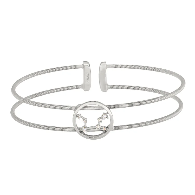 Sunbeam glow bracelets -Rhodium Finish Sterling Silver Cable Cuff Constellation Bracelet with Simulated Diamonds - Virgo