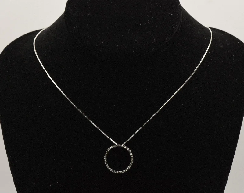 Ladies planetary orbit necklaces -Vintage Diamond Sterling Silver Hoop Pendant on Sterling Silver Chain Necklace - 18"