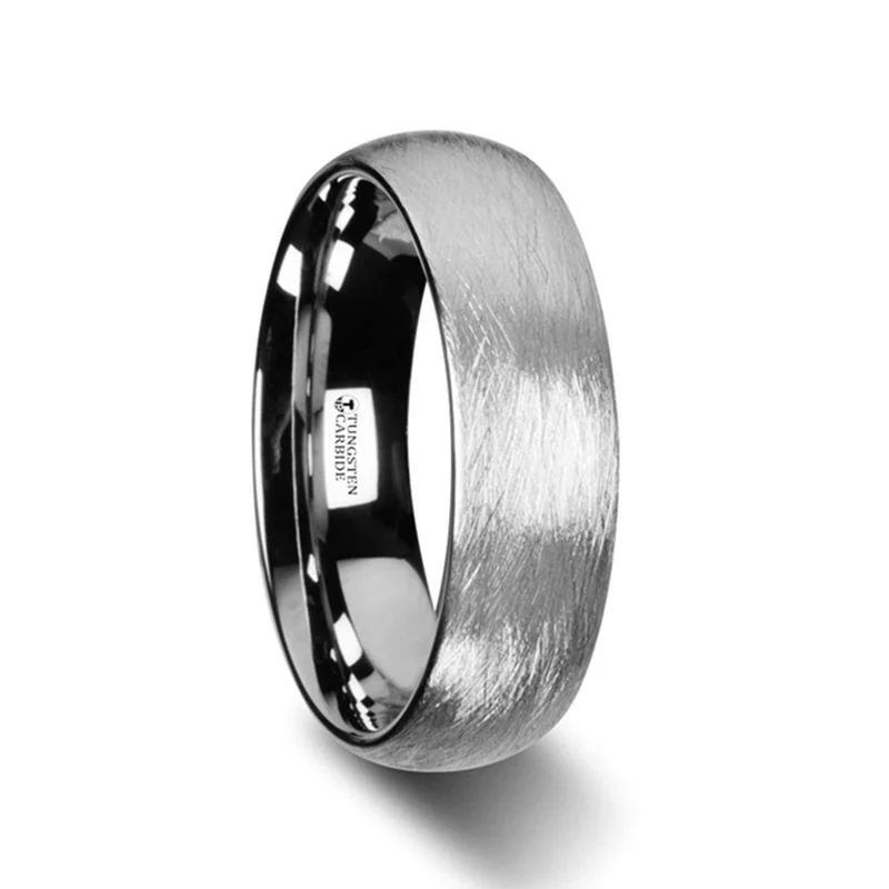 Ladies Rings for Explorer Shine-Thorsten BLACKWALD Domed Tungsten Carbide Ring with Wire Brushed Finish Design - 6mm & 8mm