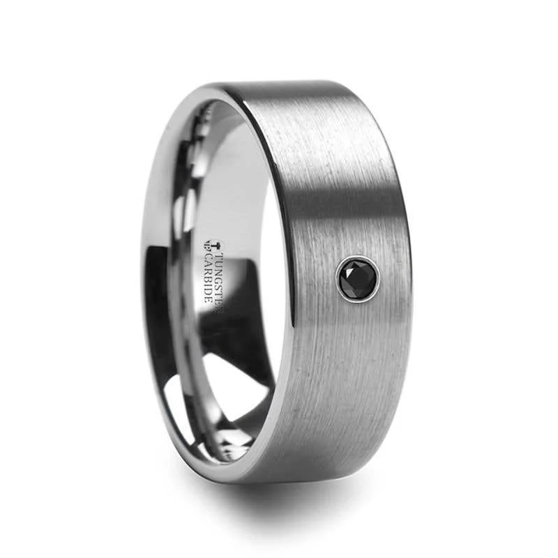 Ladies Engagement Rings Eternal Spark-Thorsten IRENAEUS Flat Brushed Tungsten Men’s Wedding Ring with Black Diamond - 6mm & 8mm