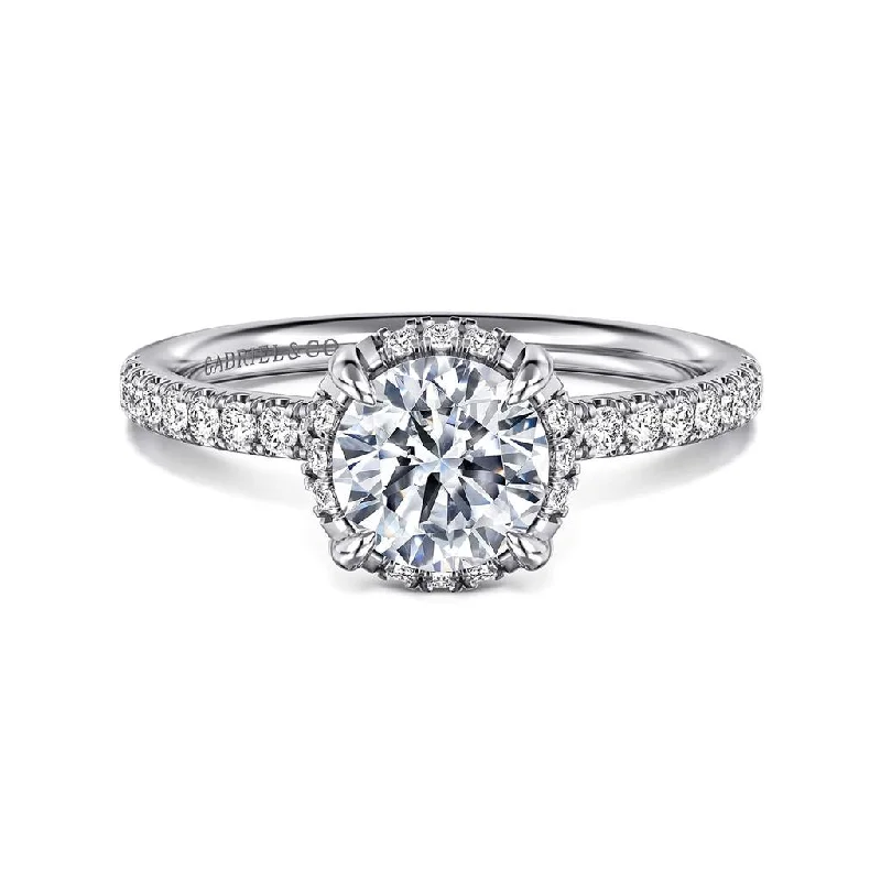 Ladies Engagement Rings Simple Spark-Gabriel & Co. 14K White Gold Round Hidden Halo and Pave Diamond Engagement Ring Mounting