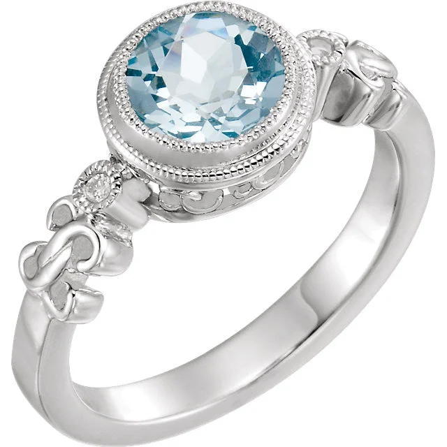 Ladies Rings with Wing Spark-Sterling Silver or 14k White Gold Aquamarine & .02 CTW Diamond Ring