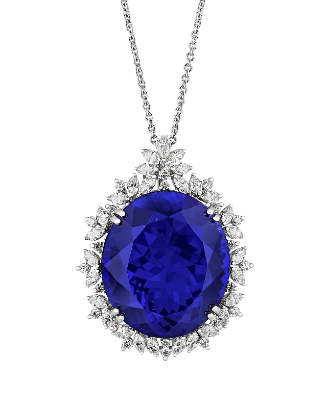 Ladies chakra alignment necklaces -Tanzanite Pendant Necklace, 88.00 Carats