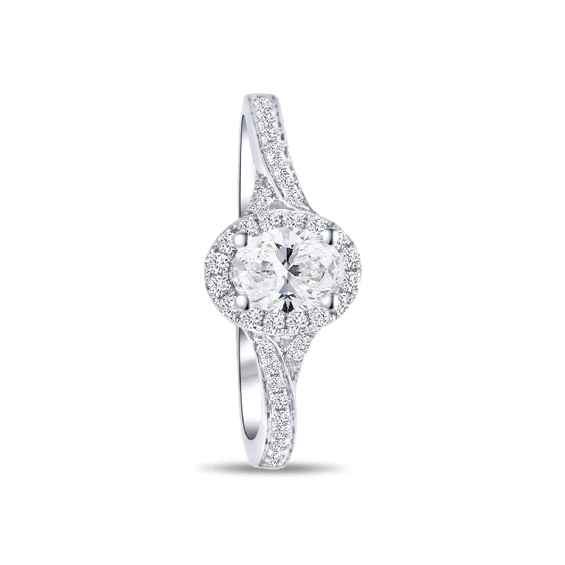 Ladies Engagement Rings with Morganite Spark-14K White Gold Oval 0.50 Carat Diamond Halo Engagement Ring