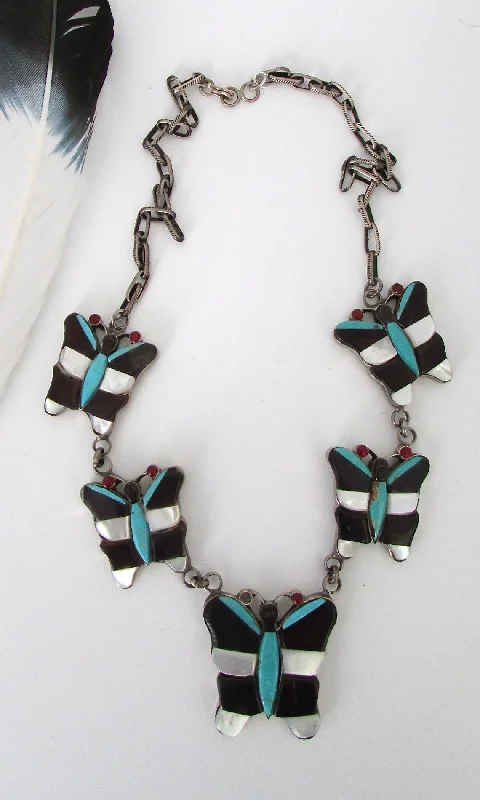 Ladies poised elegance necklaces -CAROL KEE Vintage 60s 70s Butterfly Zuni Necklace