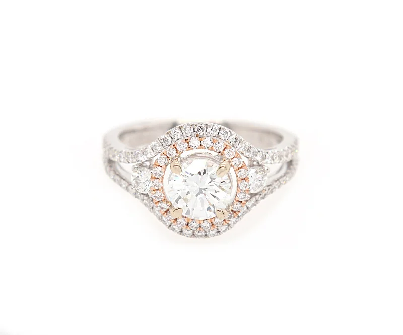 Ladies Engagement Rings Craft Spark-1.51ctw Round Diamond Double Frame Engagement Ring in 14K