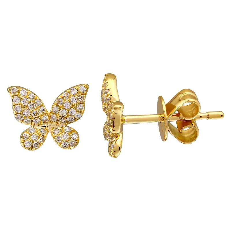 Ladies Earrings with Cyan Richterite-14k Yellow Gold Diamond Butterfly Stud Earrings