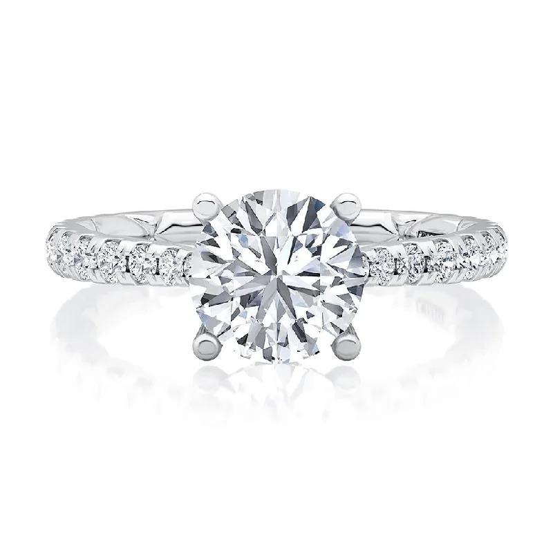 Ladies Engagement Rings Cushion Shine-14k White Gold Diamond Band and Hidden Halo Engagement Ring Mounting