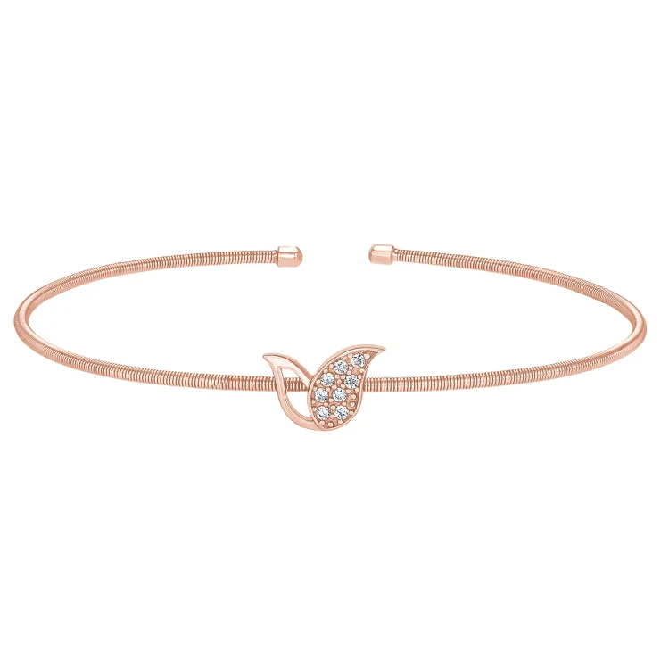 Heartfelt sentiment bracelets -Rose Gold Finish Sterling Silver Cable Cuff Tulip Bracelet with Simulated Diamonds