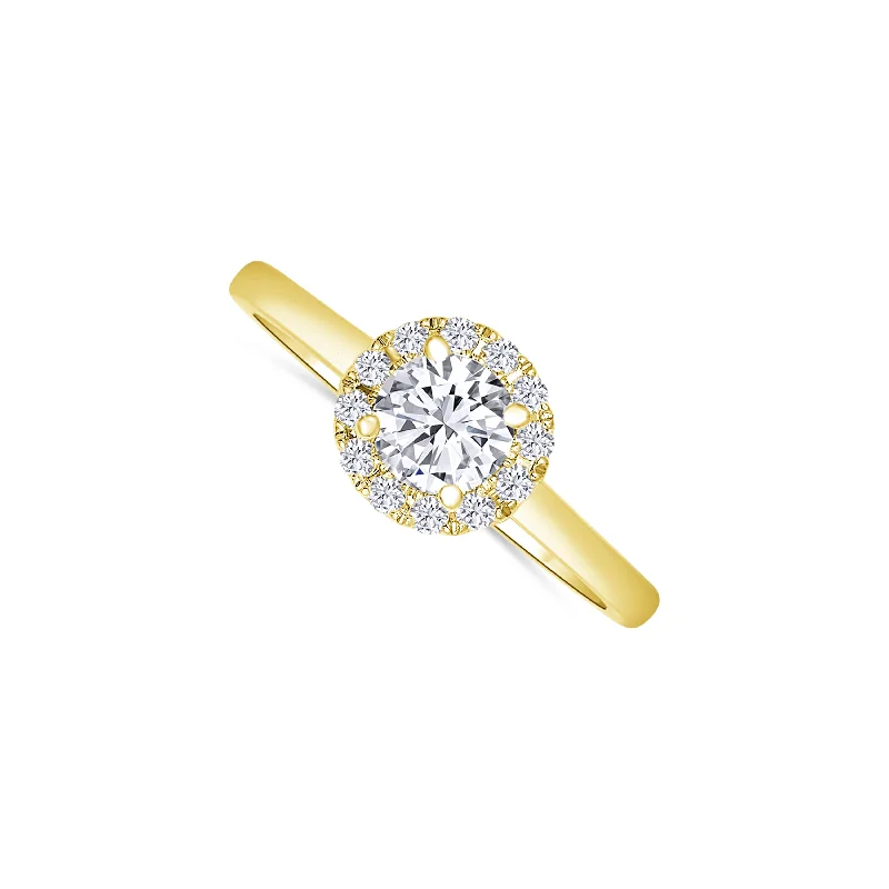 Ladies Engagement Rings Arrow Glow-14K Yellow Gold Round 0.56 Carat Diamond Halo Engagement Ring