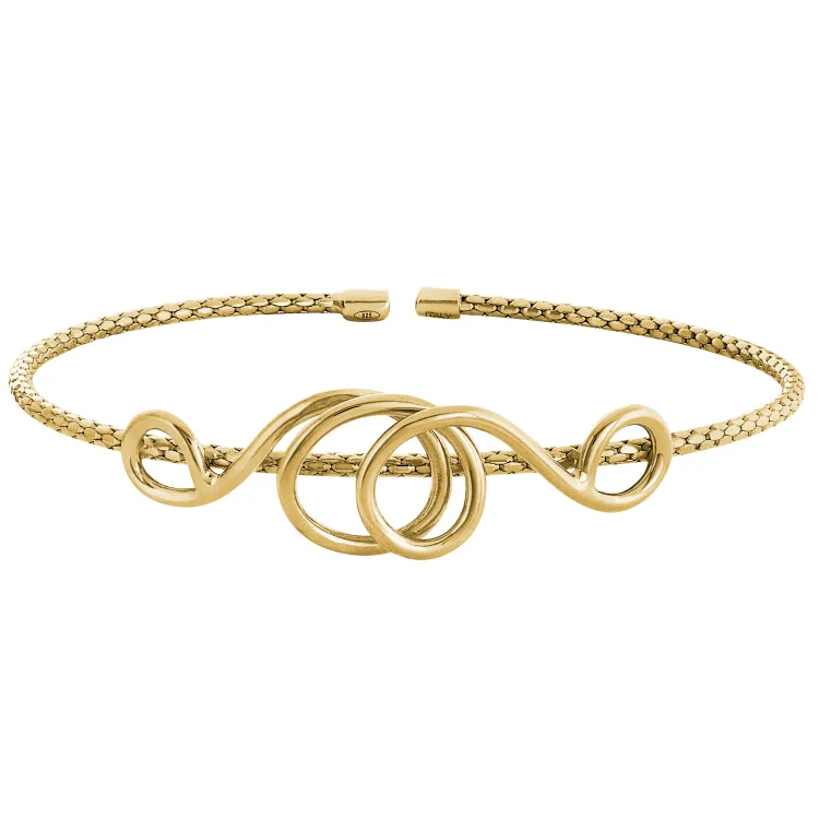 Monogrammed charm bracelets -Gold Finish Sterling Silver Corean Cable Cuff Bracelet with a High Polished Central Swirl