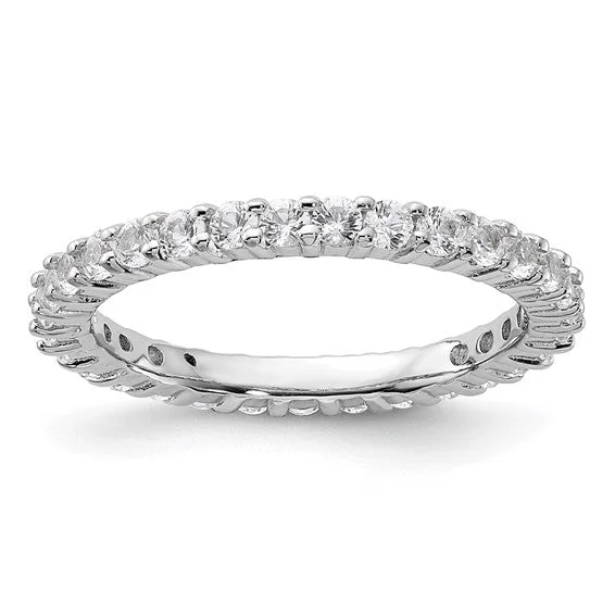 Ladies Rings with Pure Danburite-Sterling Silver Stackable Expressions White Sapphire Eternity Ring