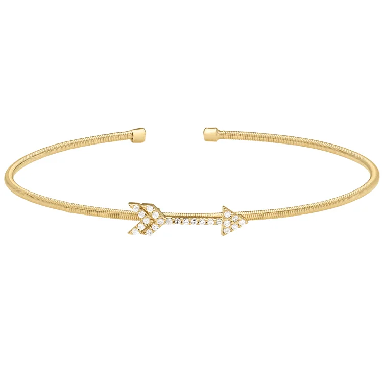 Birthday sparkle bracelets -Gold Finish Sterling Silver Cable Cuff Arrow Bracelet with Simulated Diamonds