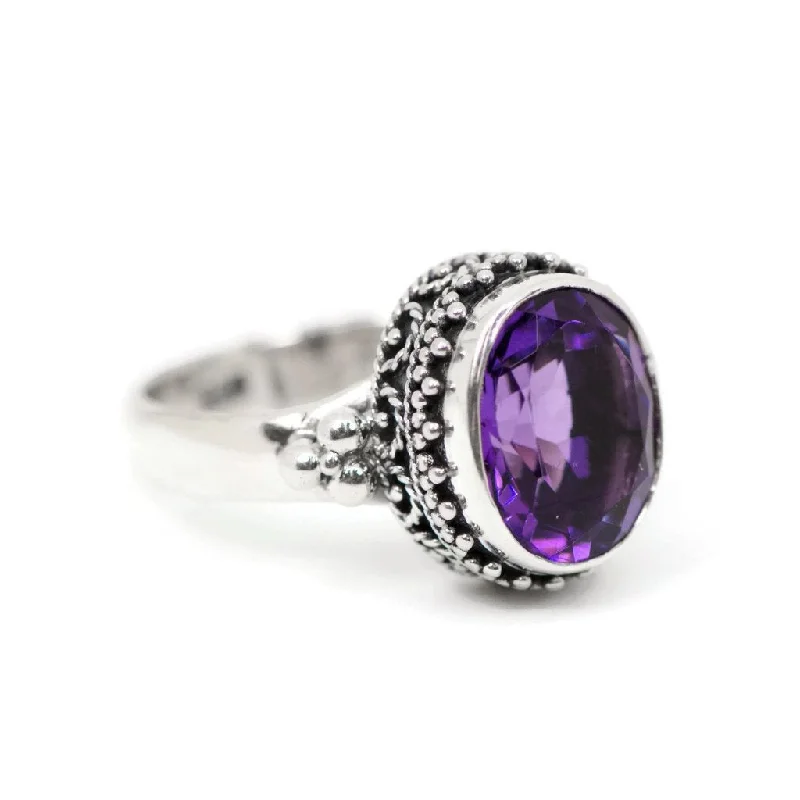 Ladies Rings for Grad Glow-Sterling Silver Oxidized 11x9mm Oval Amethyst Ring